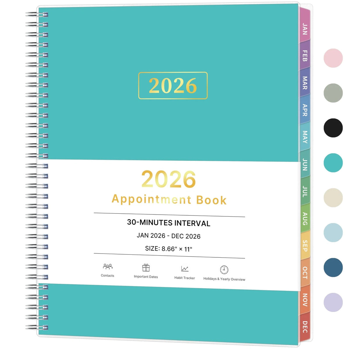 Appointment Book for 2026 (30 Minutes-Hourly, Weekly, 8.5'' x 11'', Green)