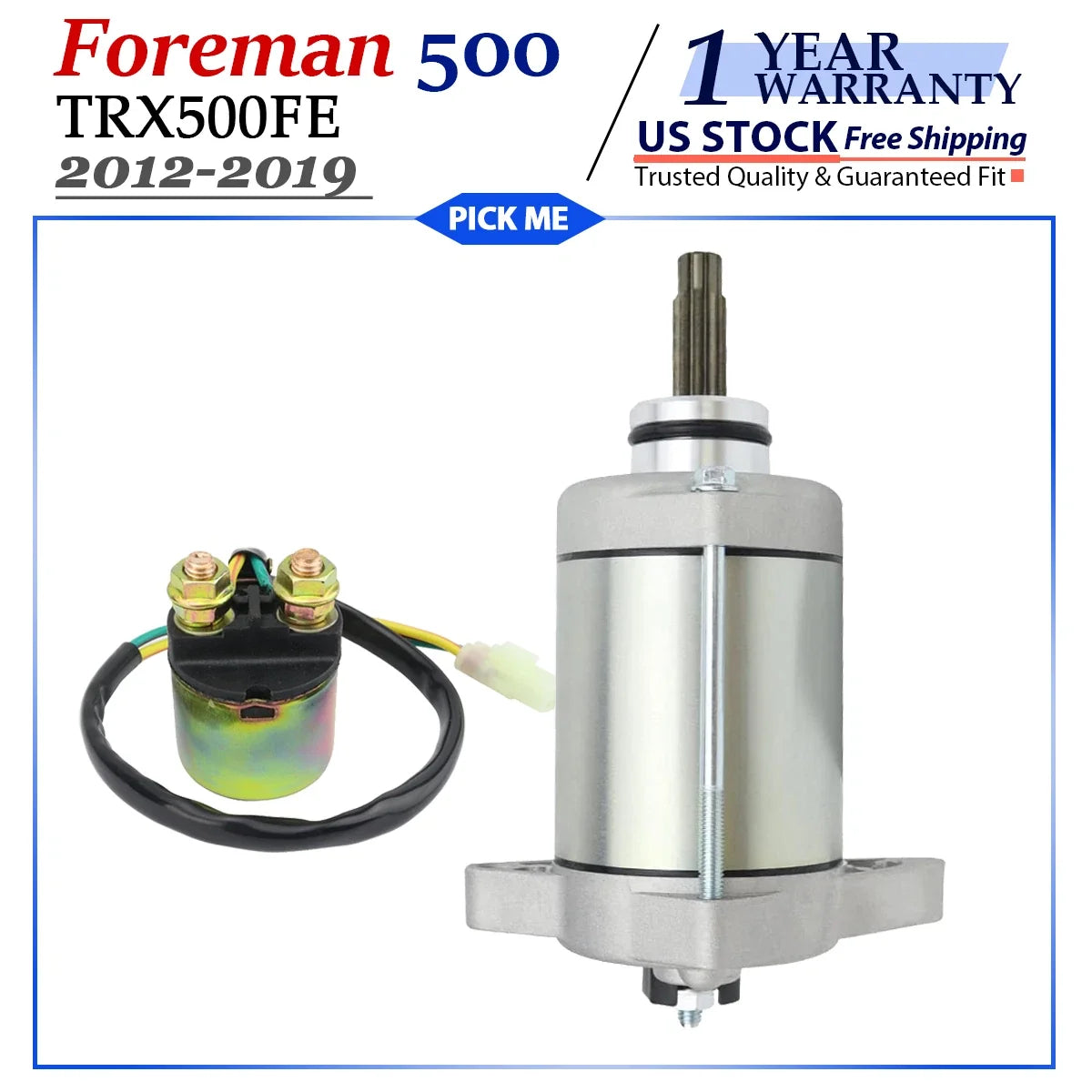 Starter Motor for Honda Foreman 500 TRX500FE (2012–2019) with Relay