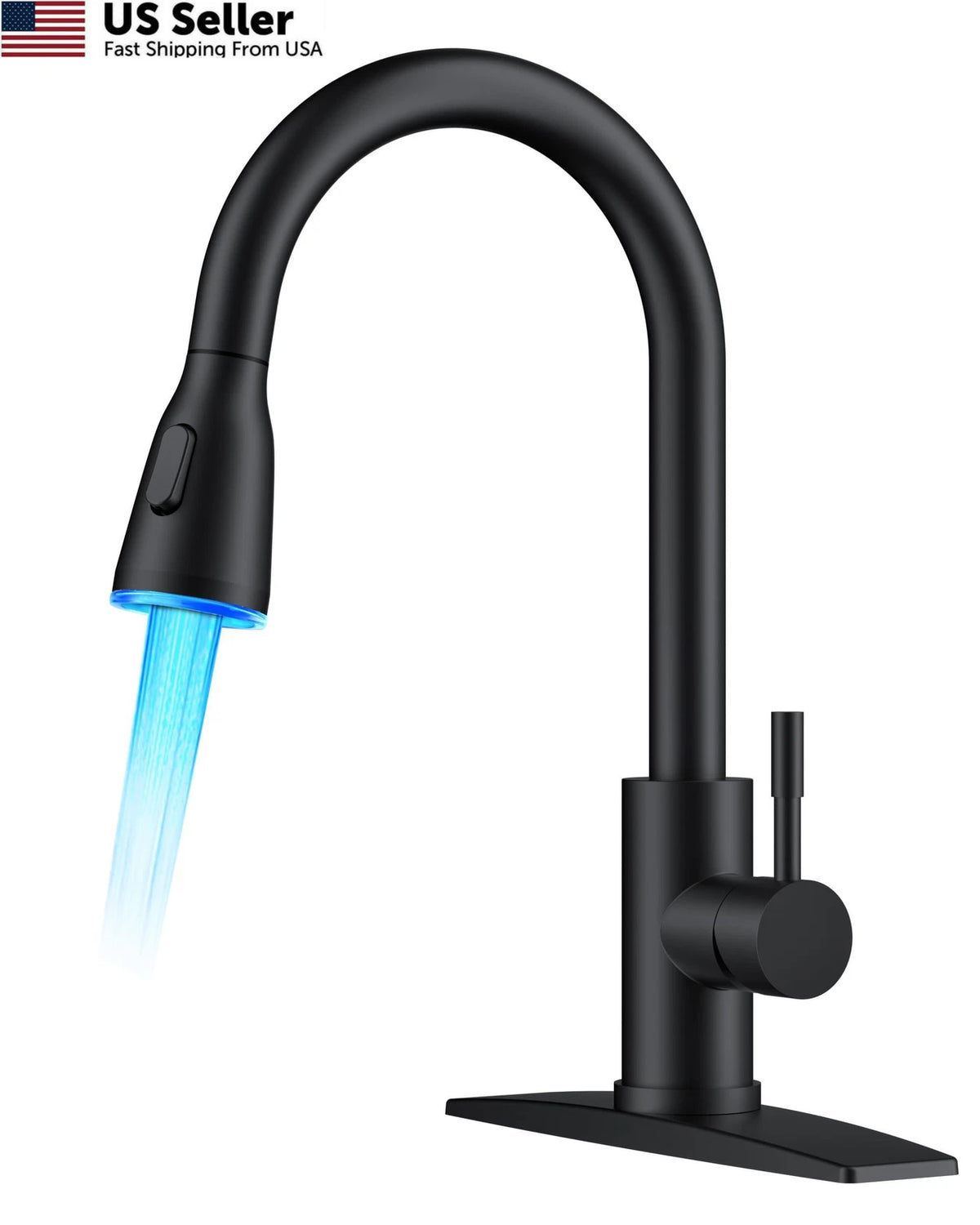 LED Pull Down Kitchen Faucet for RV Bar Sink - Black Stainless Steel
