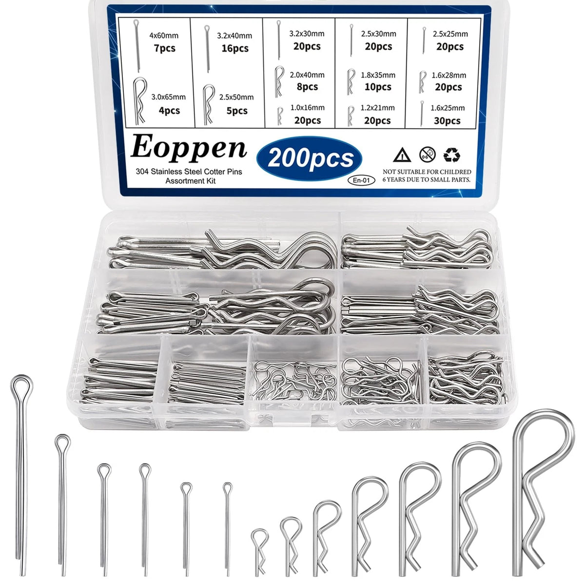 220Pcs Cotter Pin Assortment Kit 304 Stainless Steel (13 Sizes)