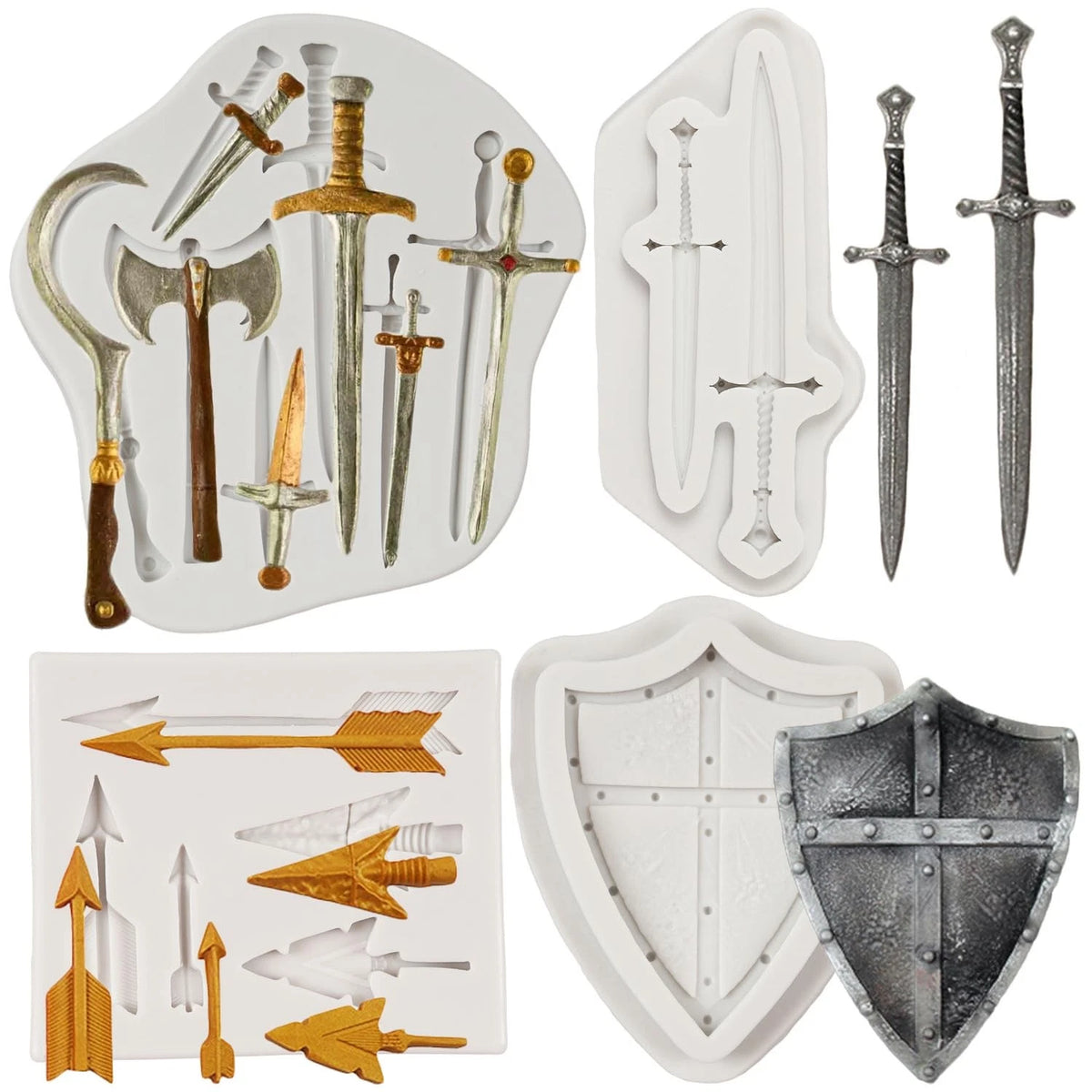 Set of 4 Silicone Molds for Weapons and Shields