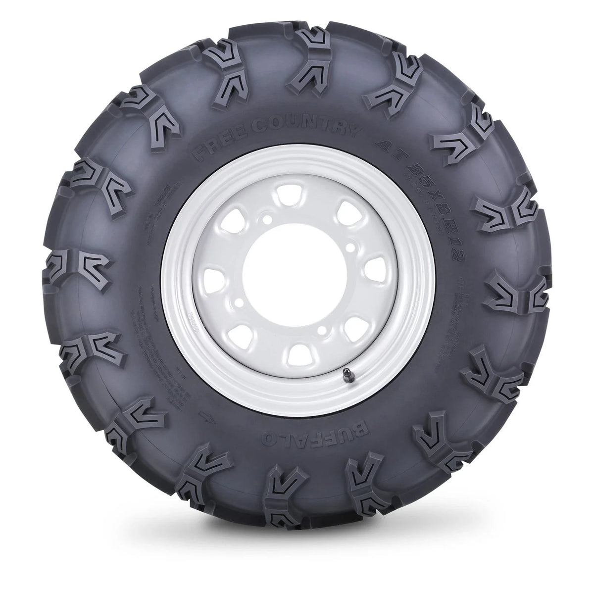 Set of 4 ATV Tires 25X8R12 8PR Radial Buffalo with 4x156 4+3 Silver Wheels