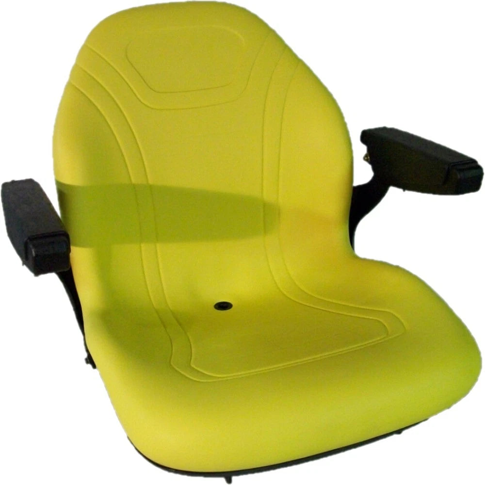 High Back Yellow Seat with Drainhole & Folding Armrests for John Deere Mowers