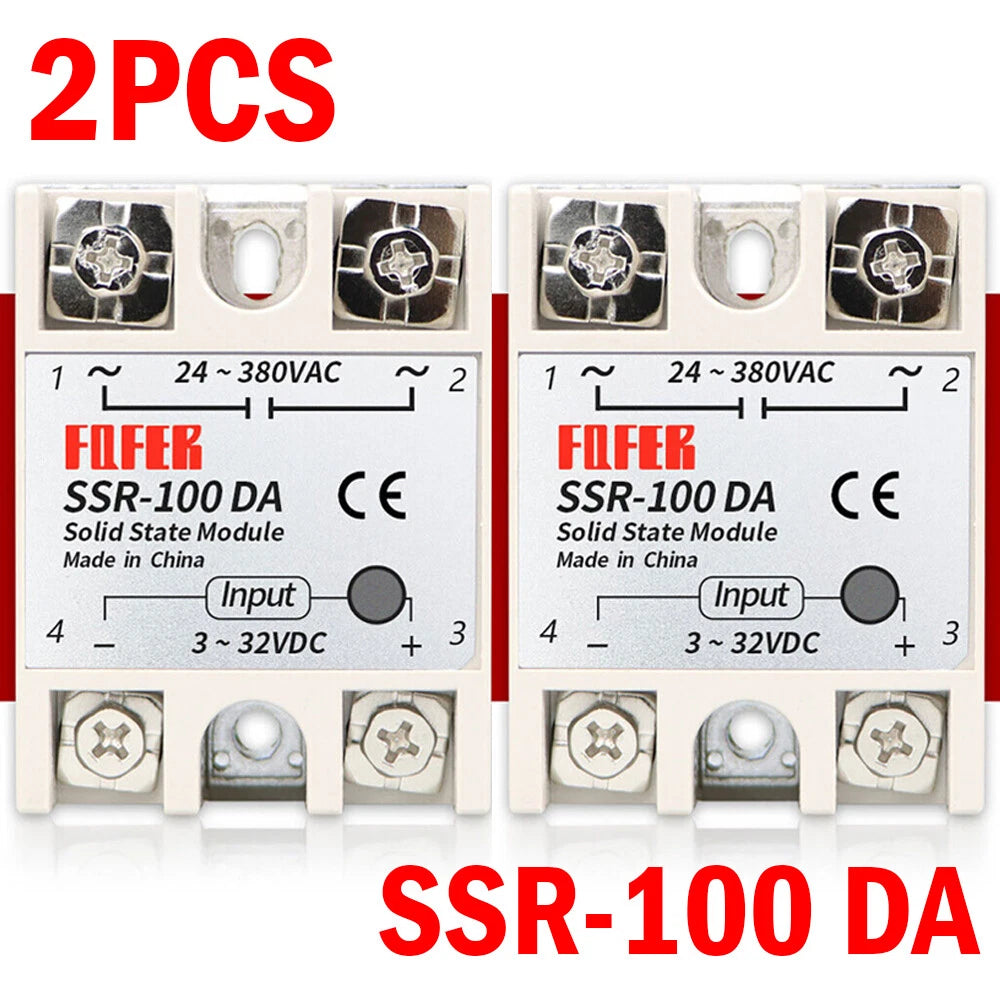 2PC SSR-100 DA Solid State Relay for DC to AC Conversion (3-32VDC 24-380VAC)
