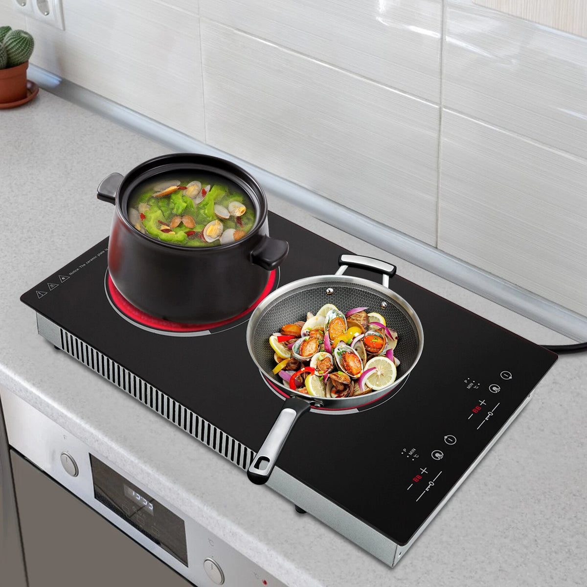 2 Burners Electric Cooking Stove for Ceramic Cooktop (1500W, Touch Control)