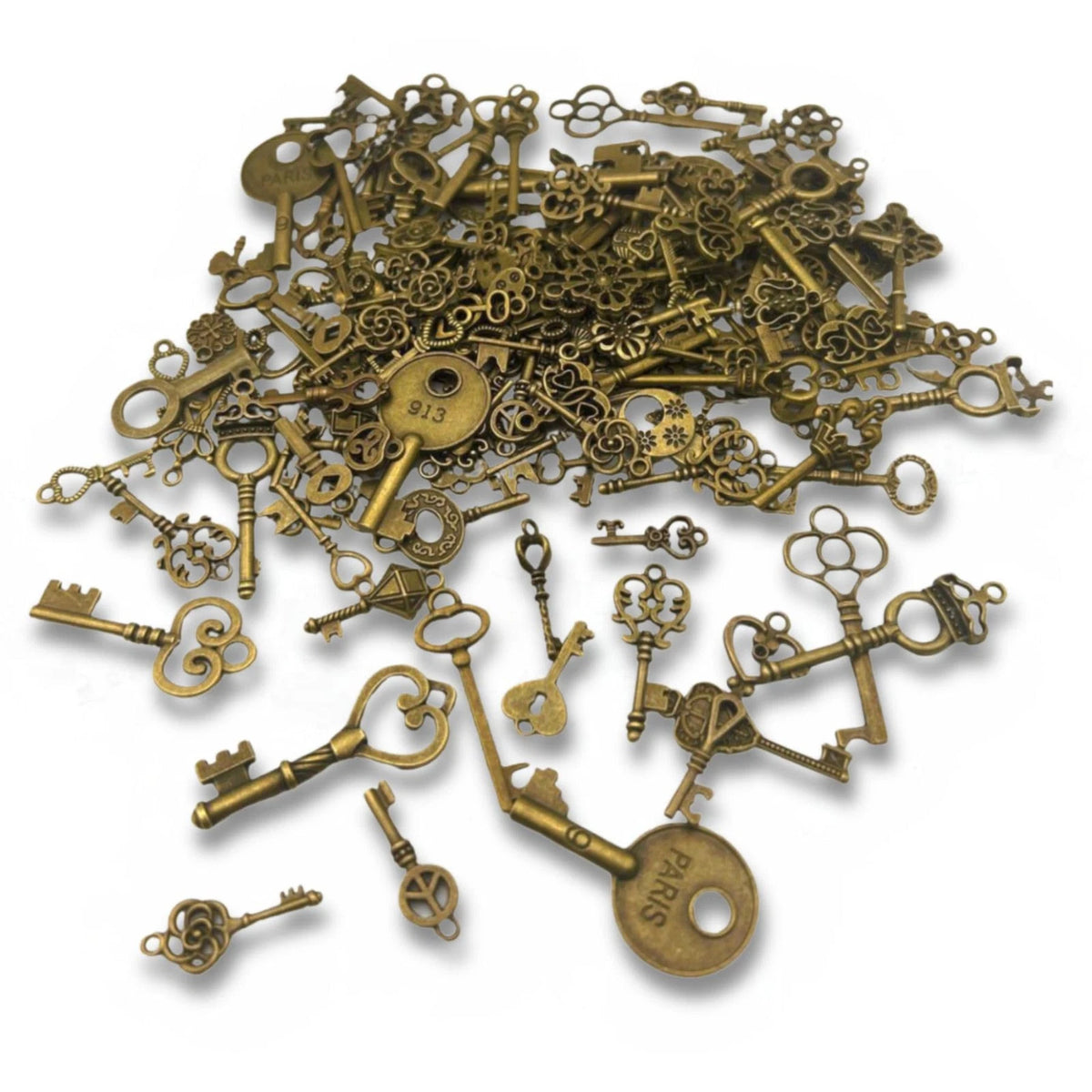 150 Pcs Vintage Skeleton Key Set Charms Antique Bronze