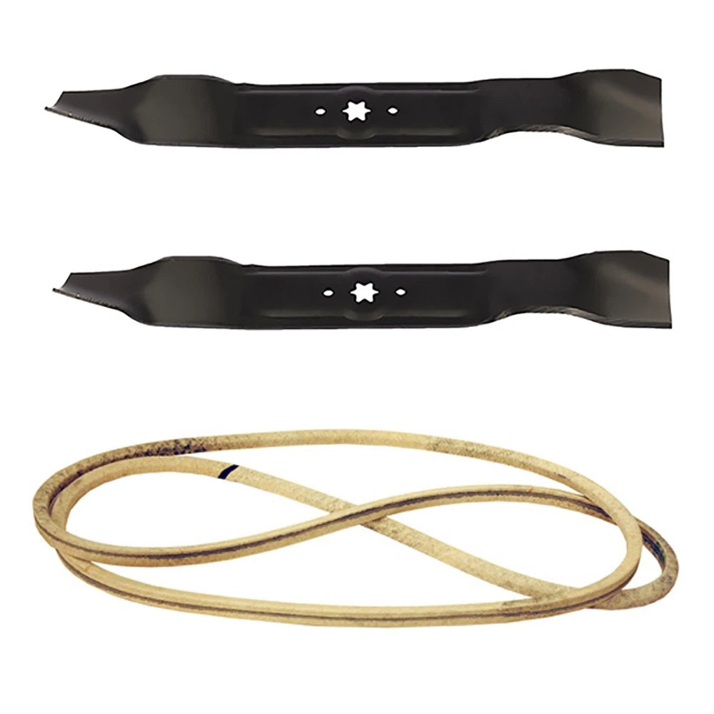 Set of 2 Mower Deck Belts and Mulching Blades for MTD