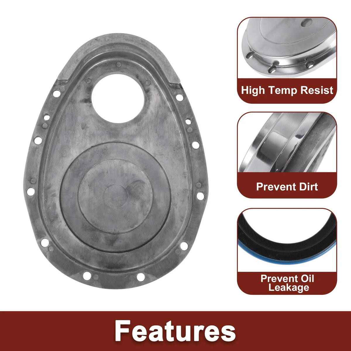 Polished Aluminum Timing Chain Cover Kit with Gaskets & Bolts for Chevy