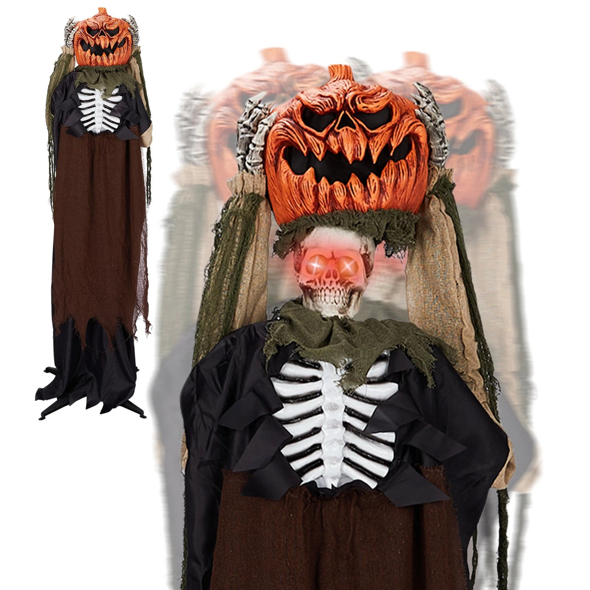 5.6FT Outdoor Creepy Animatronics Ghost Pumpkin Head for Halloween Decor