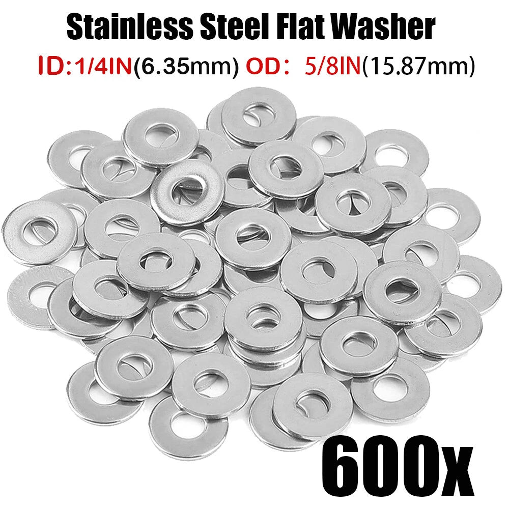 600Pcs 1/4" Stainless Steel Flat Washer for Marine Applications