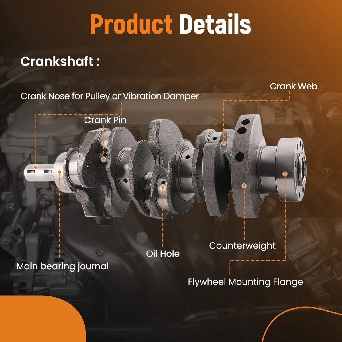 Crankshaft with Main Rod Bearings for Hyundai Santa Fe, Kia Sorento (2011–2016)