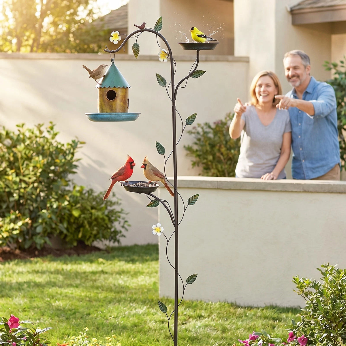 75" Pedestal Bird Bath for Garden Decor with Ground Stakes