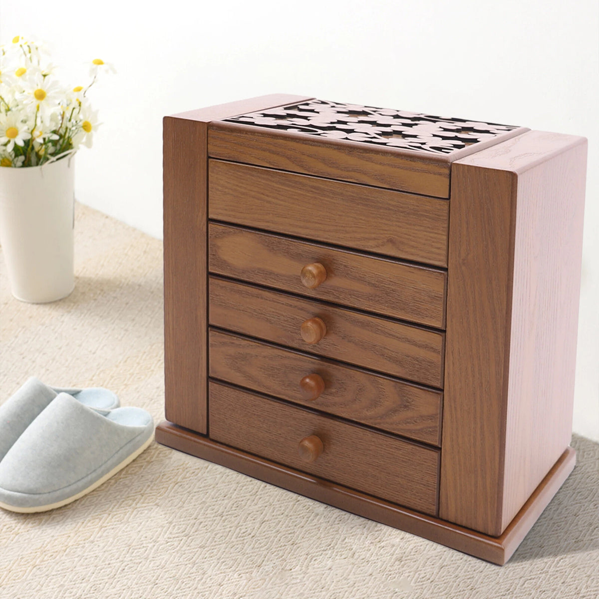 5-Layer Wooden Jewelry Organizer Storage Box with 4 Drawers