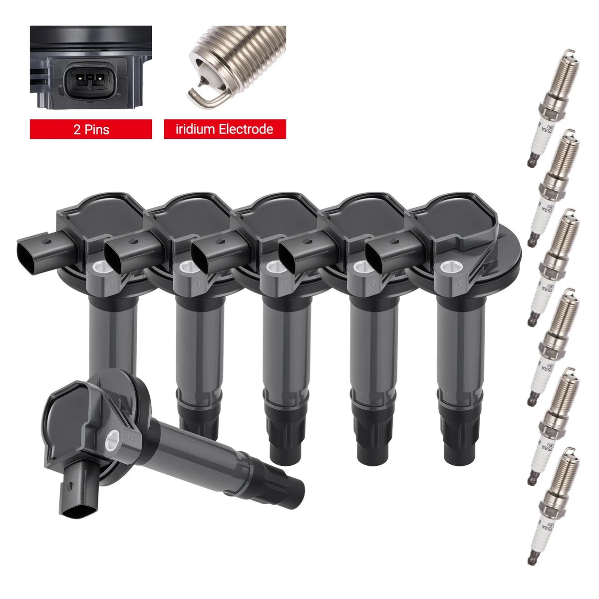 Set of 6 Ignition Coils & Spark Plugs for Ford Edge 2007–2012 UF553