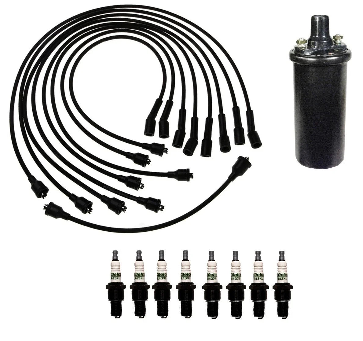 Ignition Wires & Spark Plugs Kit for Chevy Corvette 1970 (1 Coil, 8 Plugs)