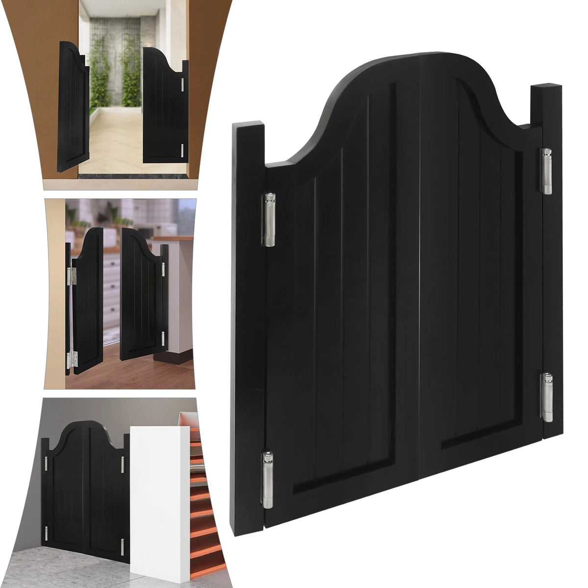 Black Solid Wood Swing Door for Shop Entrance Partition