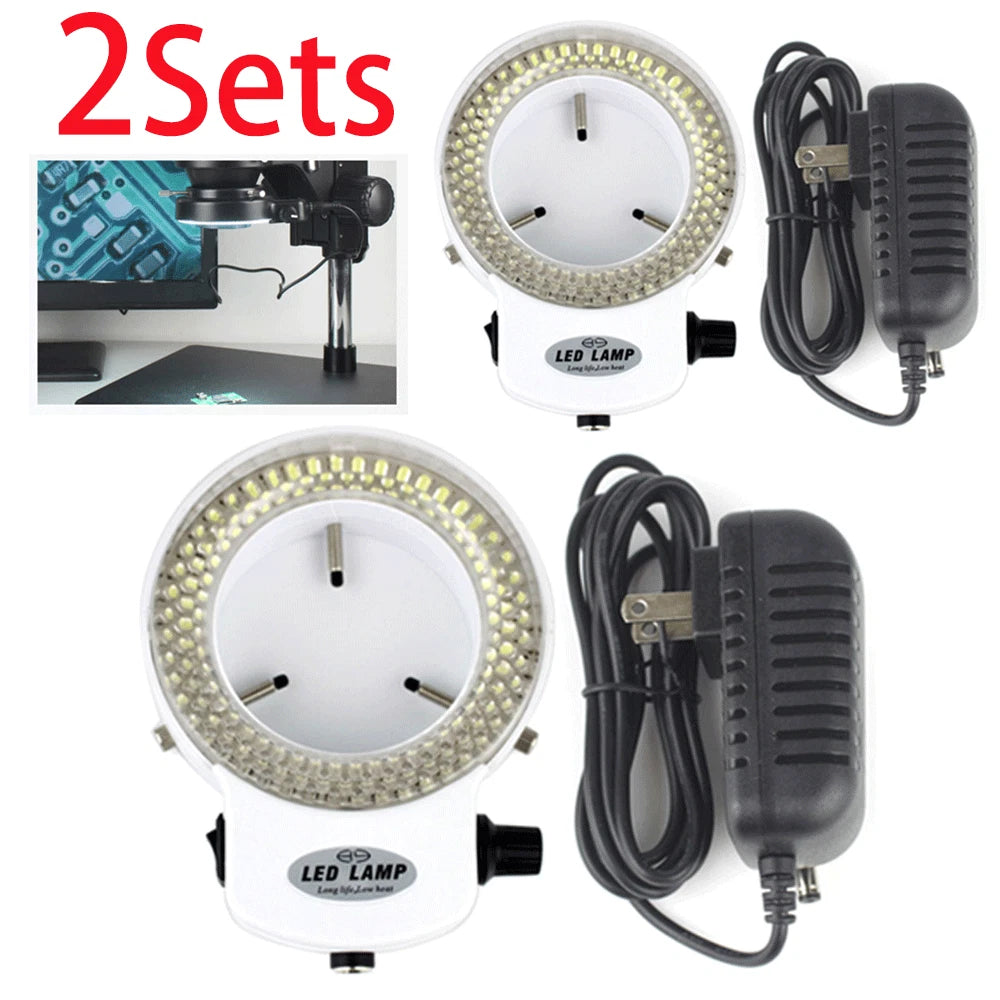 2X LED Bulb Microscope Ring Light Illuminator Lamp US Plug White