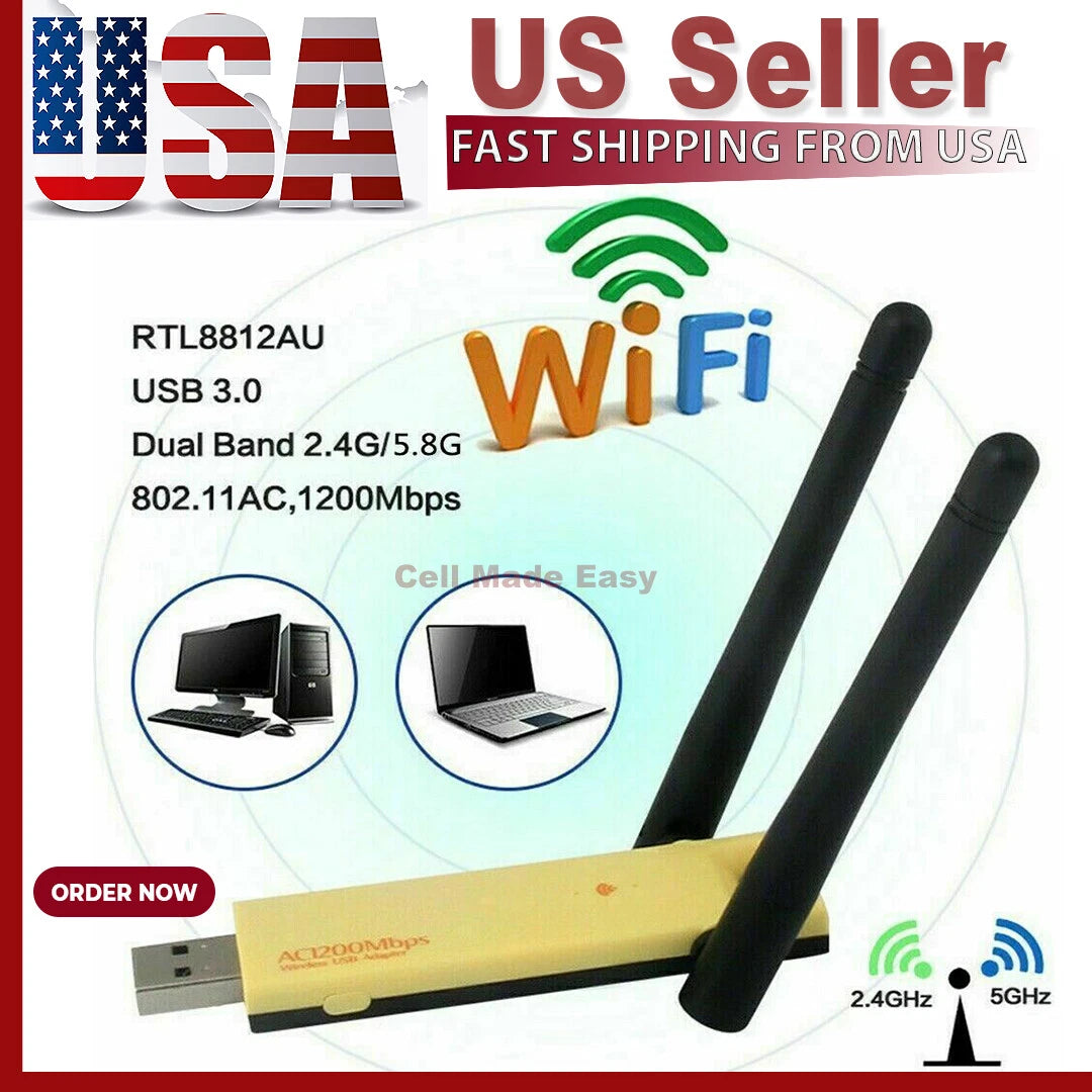 2X USB WiFi Network Adapter Antenna 802.11 (150/300/600/1200 Mbps)