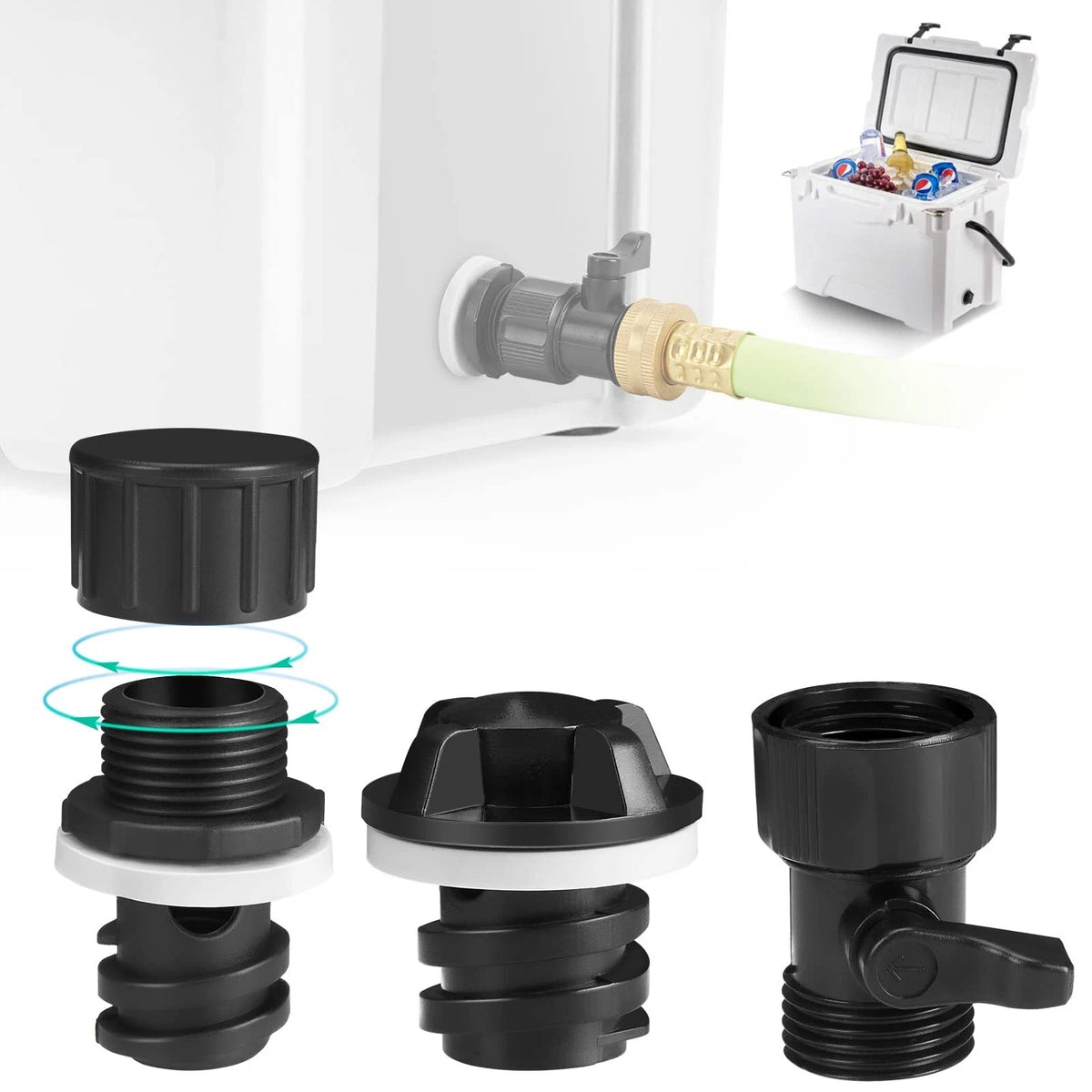 Replacement Drain Plug with Garden Hose Shut Off Valve for Cooler