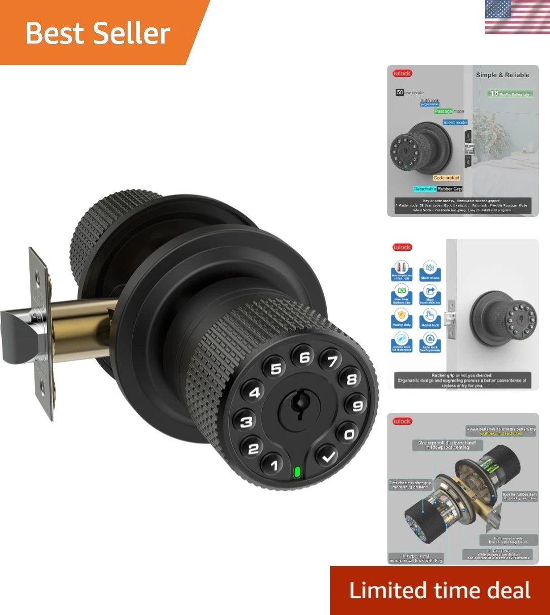 Keypad Door Lock for Heavy-Duty Security (Waterproof, 50 Custom Codes)