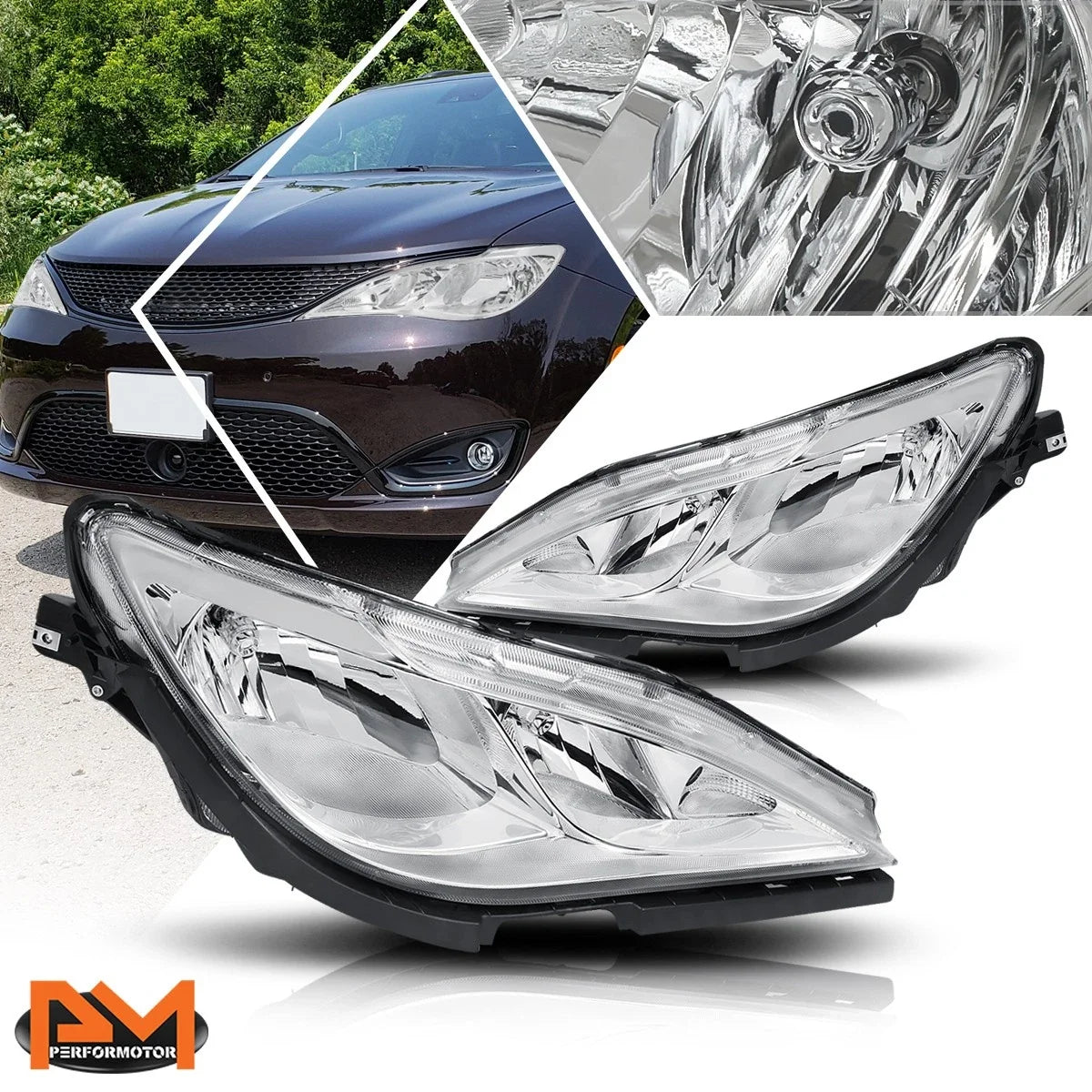 Headlight Lamps for Chrysler Pacifica Voyager (2017–2023) Chrome/Clear