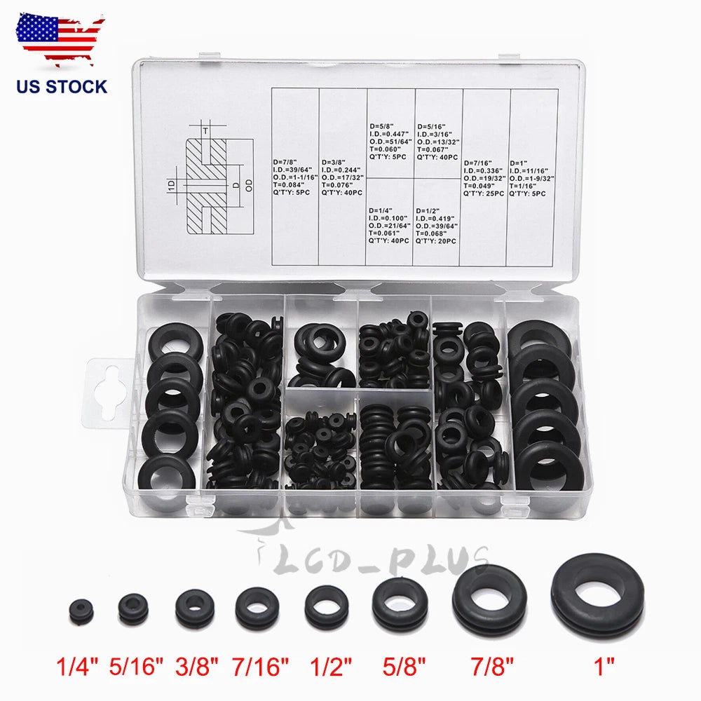 180 pc Rubber Grommet Assortment Kit for Firewall Hole Electrical Wiring