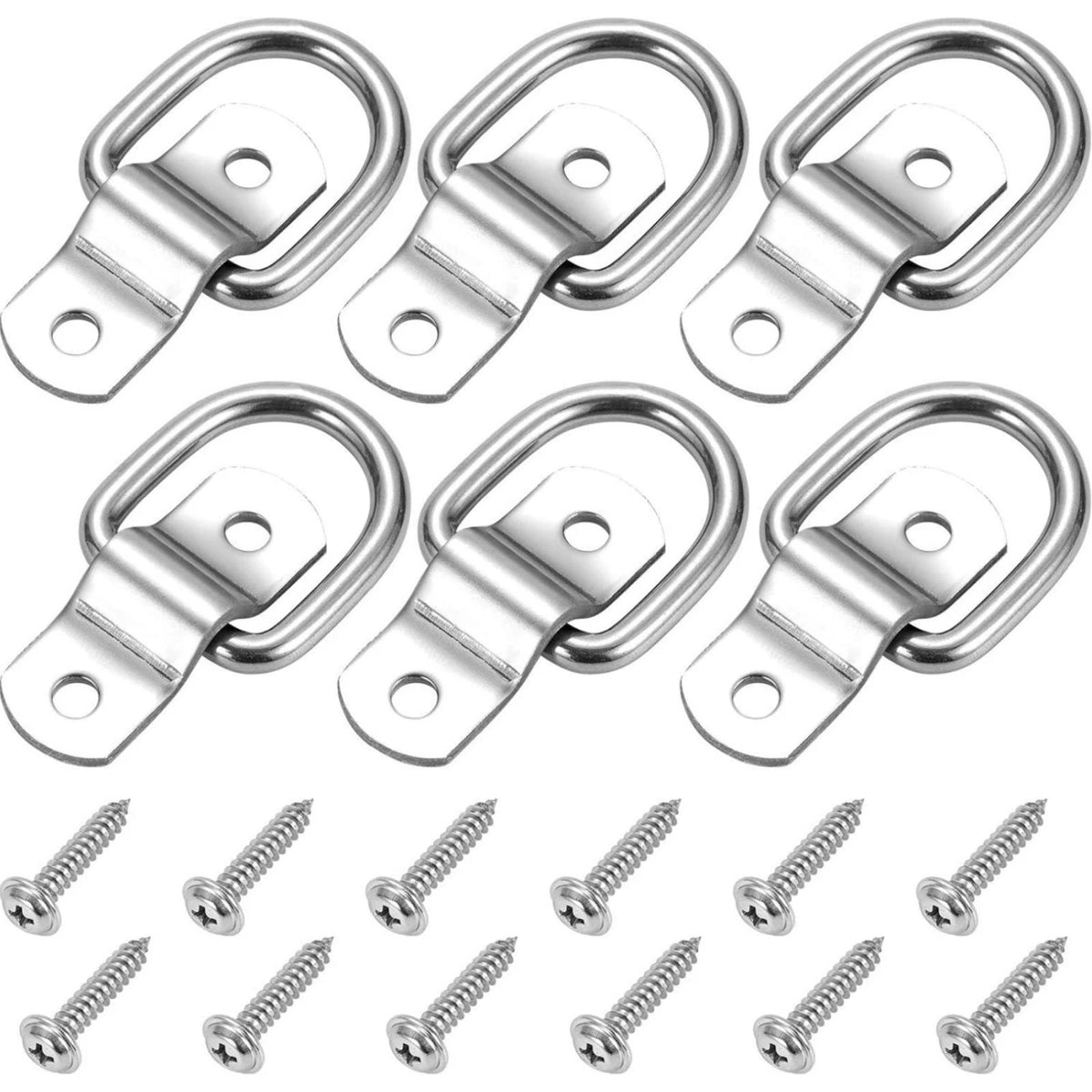6 Pack D Ring Tie Down Anchors for ATVs (Fit Any Wood or Metal Surface)