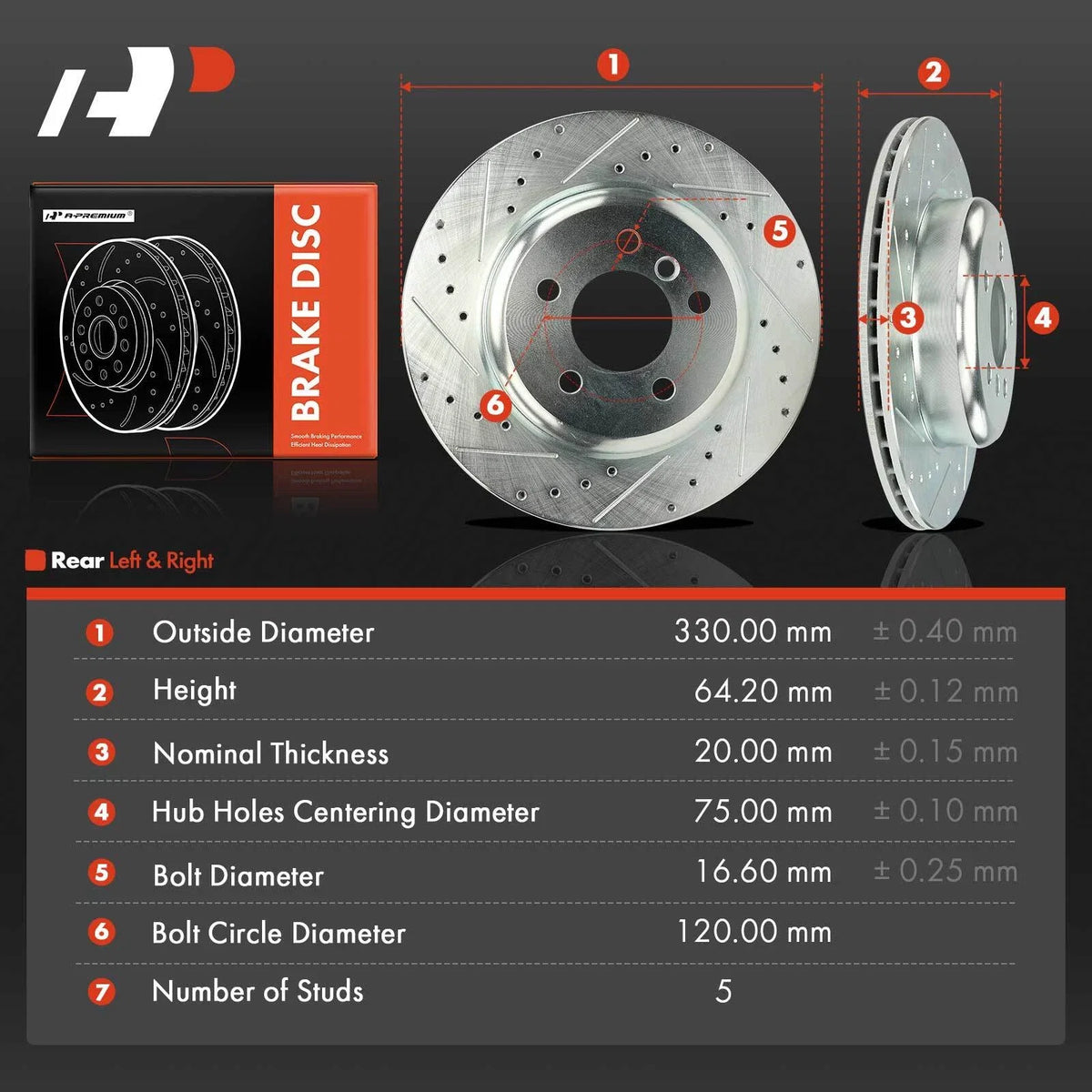 Rear Drilled Brake Rotors for BMW 528i 535i 535d xDrive (2011–2016)
