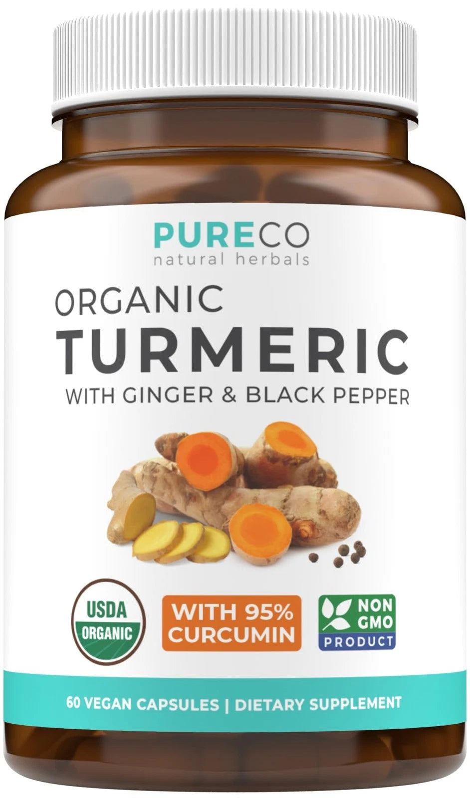 Organic Turmeric Ginger Black Pepper Supplement 60 Count (Pack of 1)
