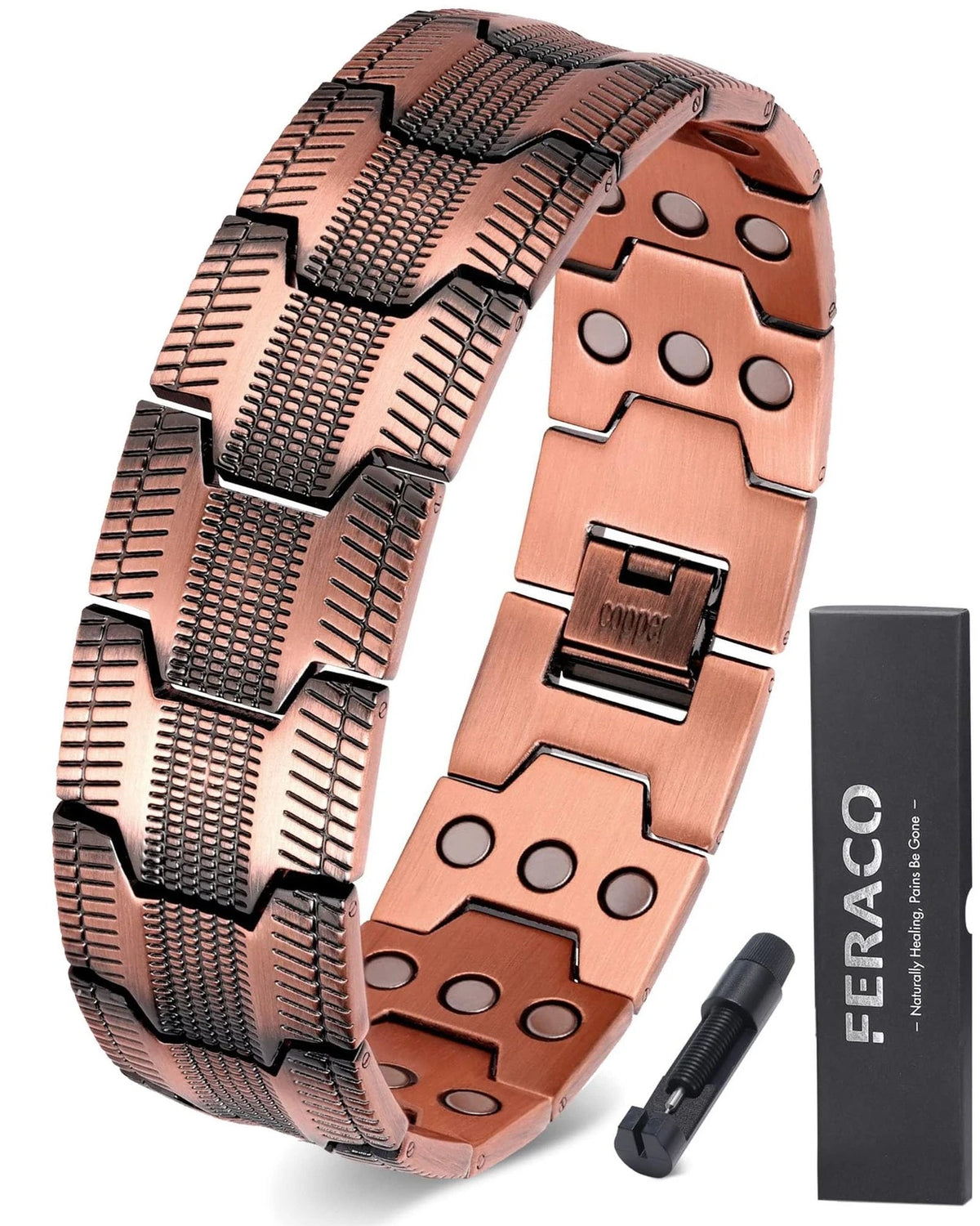 Copper Magnetic Bracelet for Men, 9.06 inches, Tyre Graphics