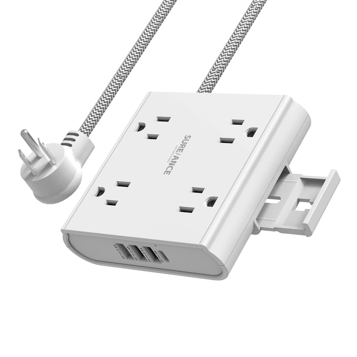 4-Outlet Power Strip with USB C for Surge Protection (White)