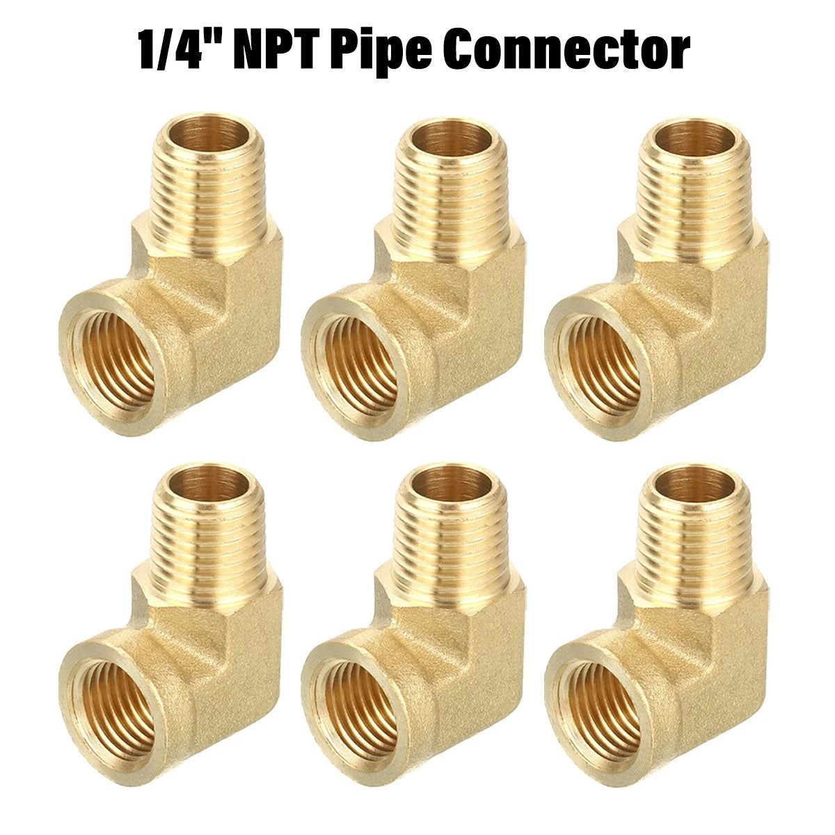 Set of 6 Brass 90 Degree Street Elbow Fittings 1/4" NPT Pipe Connector