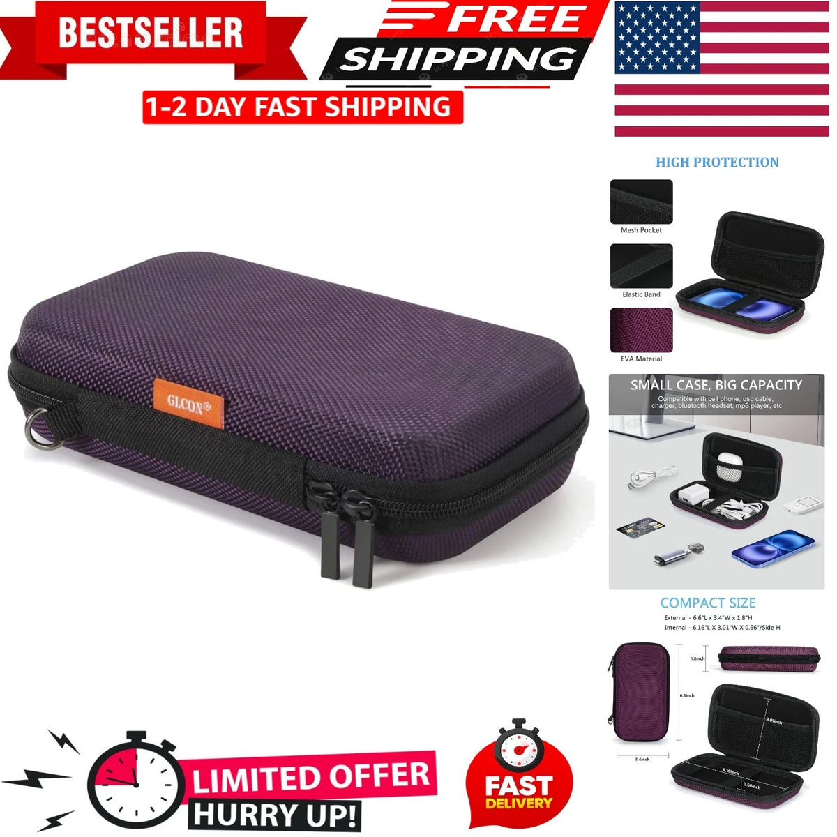 Stylish Purple EVA Travel Case for Electronics & Accessories