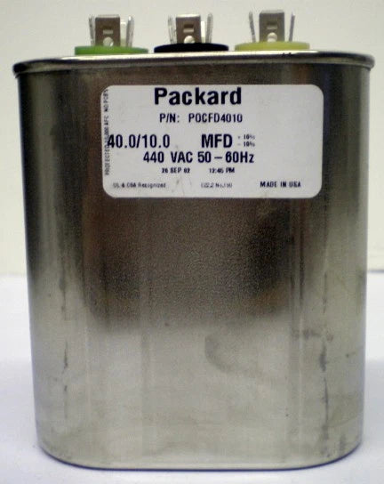 HVAC Dual Run Capacitor Oval 40 + 10 mfd uf 440 Volts