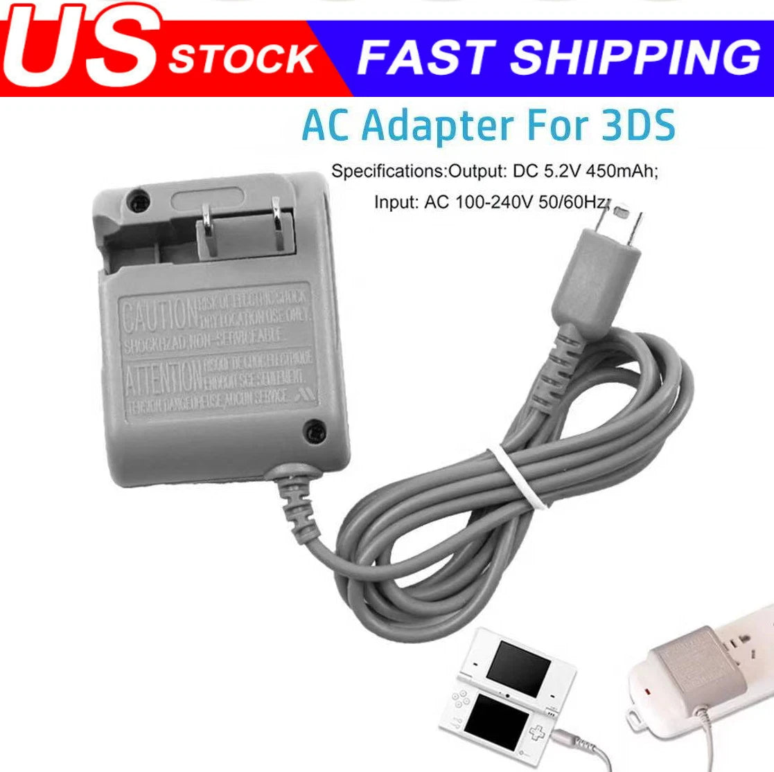 AC Adapter Wall Charger for Nintendo DSi/2DS/3DS/DSi XL