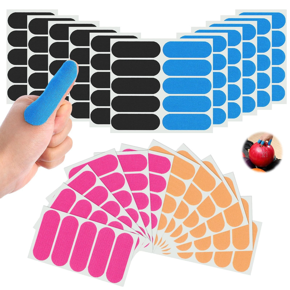 120pcs Bowling Thumb Tape Set - Black, Sky Blue, Nude, Rose Red