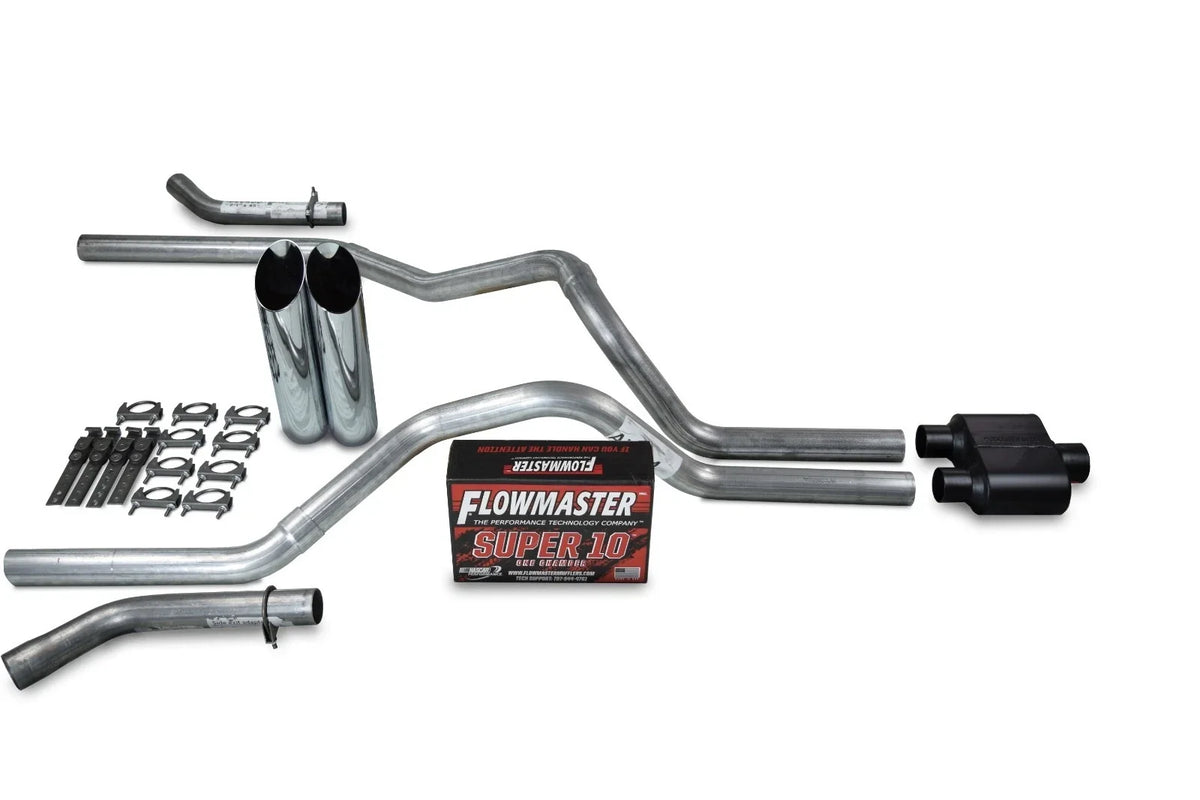 2.5" Dual Exhaust Kit for Chevy GMC 1500 (2015–2018) Flowmaster Super 10 Slash Tip