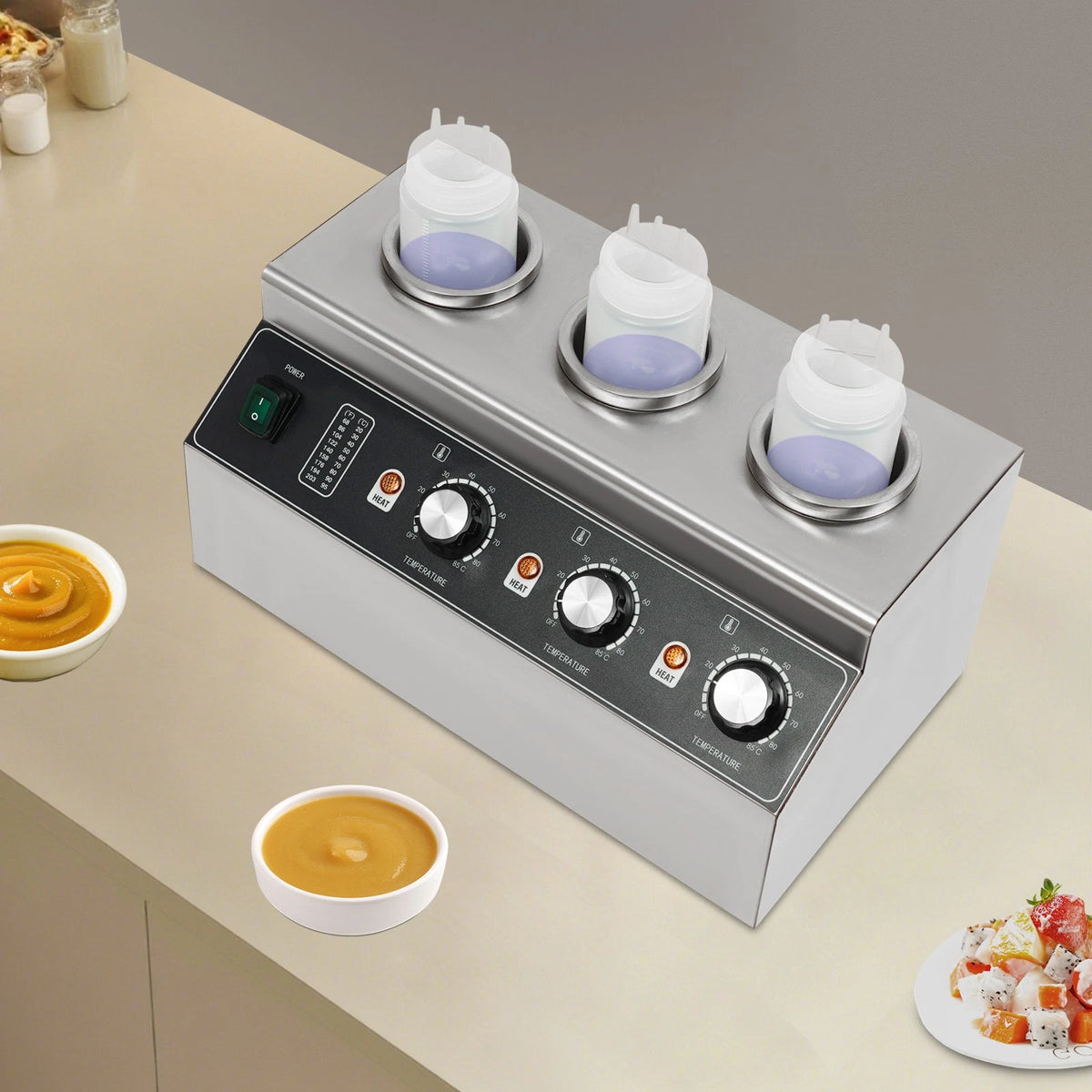 Electric Sauce Warmer for Commercial Use with 3 Bottles