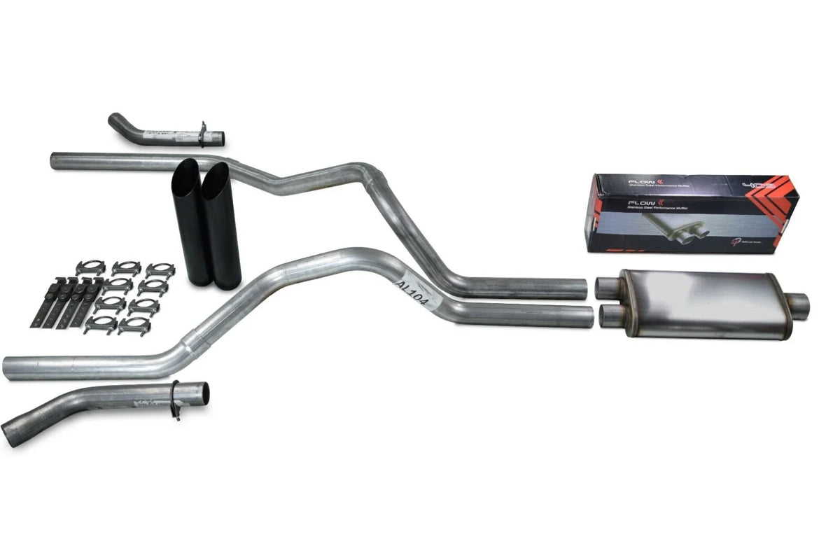 Dual Exhaust Kit for Chevy GMC 1500 (1988–1995) - 2.5" Flow II Black Tips