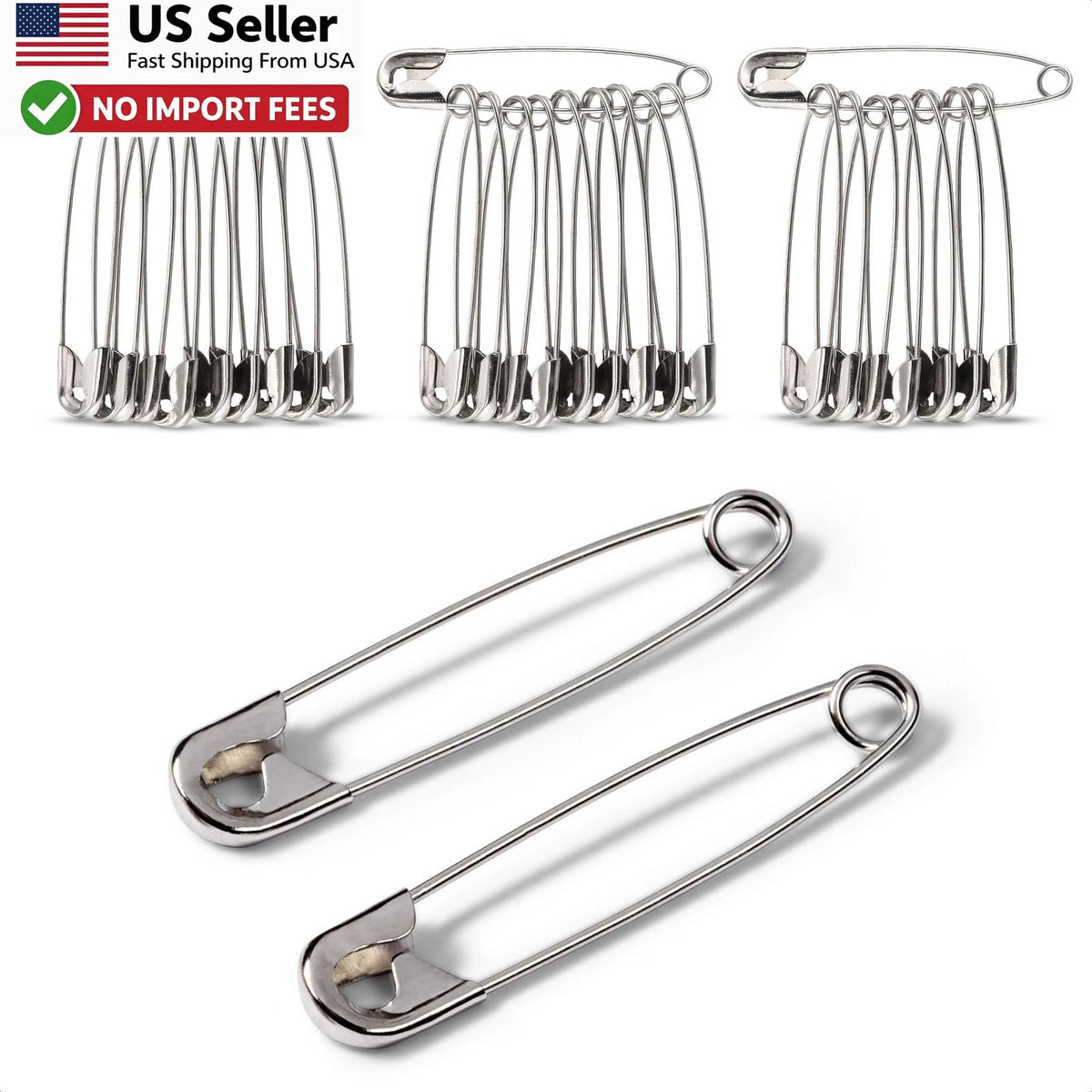 30 Pack XL 3 Inch Safety Pins Stainless Steel Rust Resistant