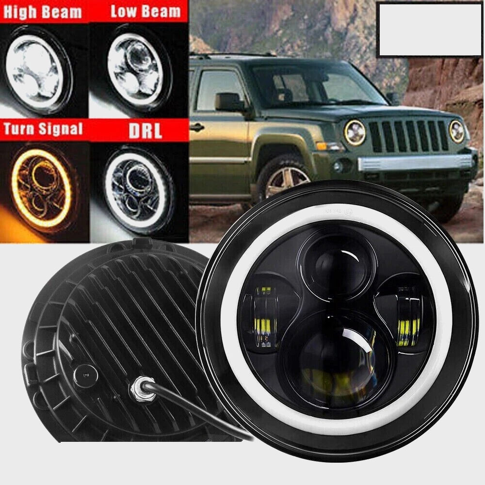 Pair 7inch LED Projector Headlights for Jeep Wrangler Patriot Compass
