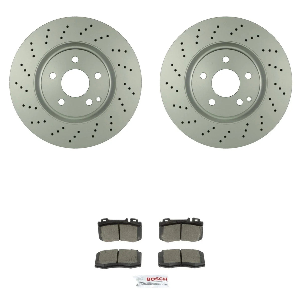 Bosch Front Quietcast Rotors & Ceramic Brake Pads for Mercedes W211 E350 E500 (2003–2009)