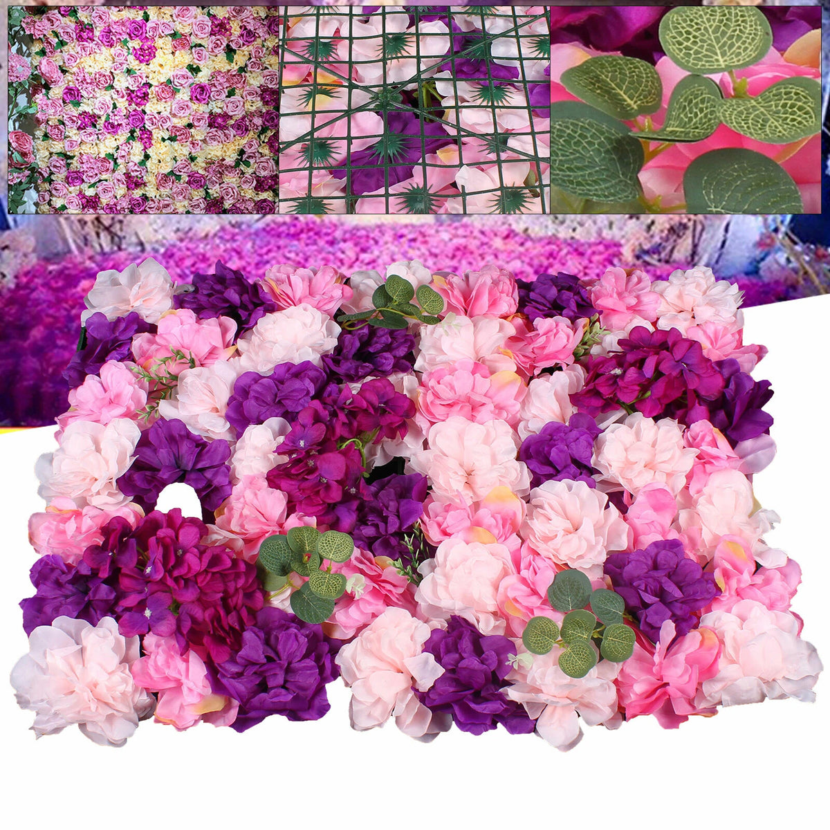 6X Artificial Flower Wall Panel for Wedding Decor (Indoor/Outdoor)