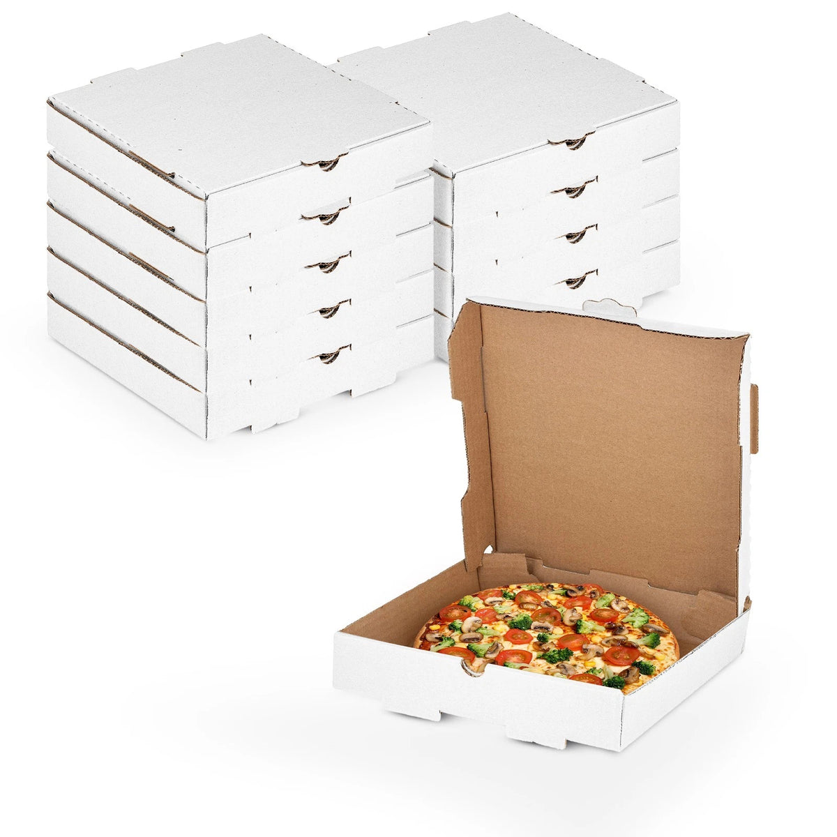 Pack of 10 White Pizza Boxes 7” x 7” x 1.75” B-Flute Cardboard