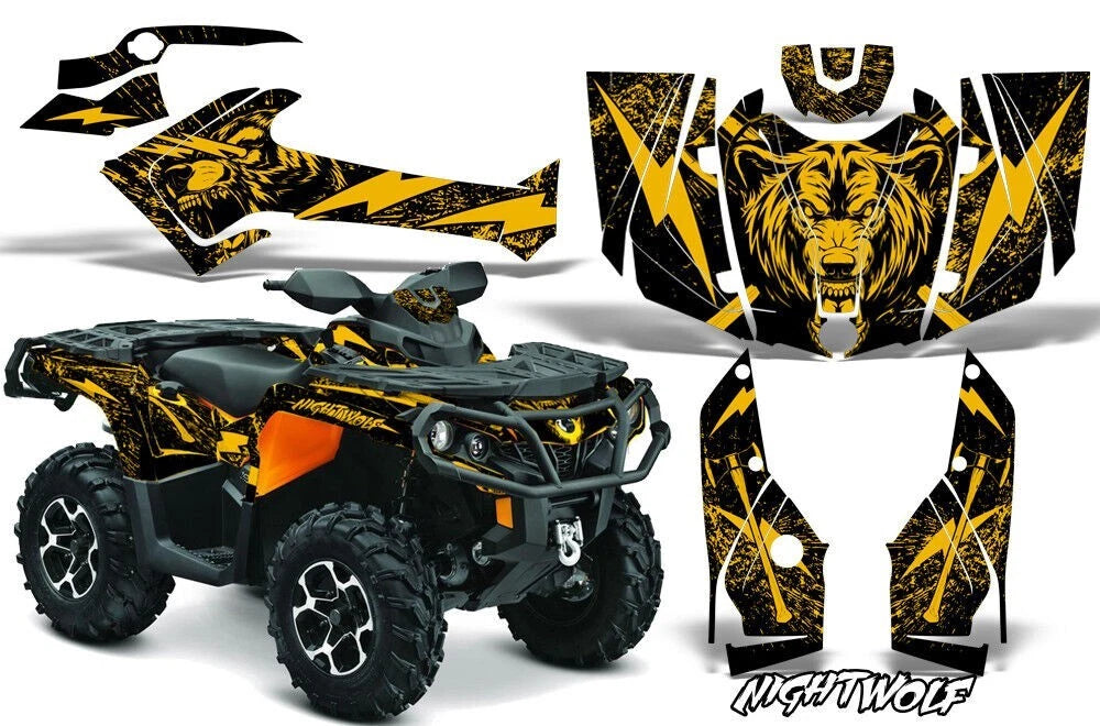 ATV Graphics Kit Decal for Can-Am Outlander 500/650/800/1000 (2013–2023) - CANAM-OUTLANDER-G2-NIGHTWOLF-YELLOW