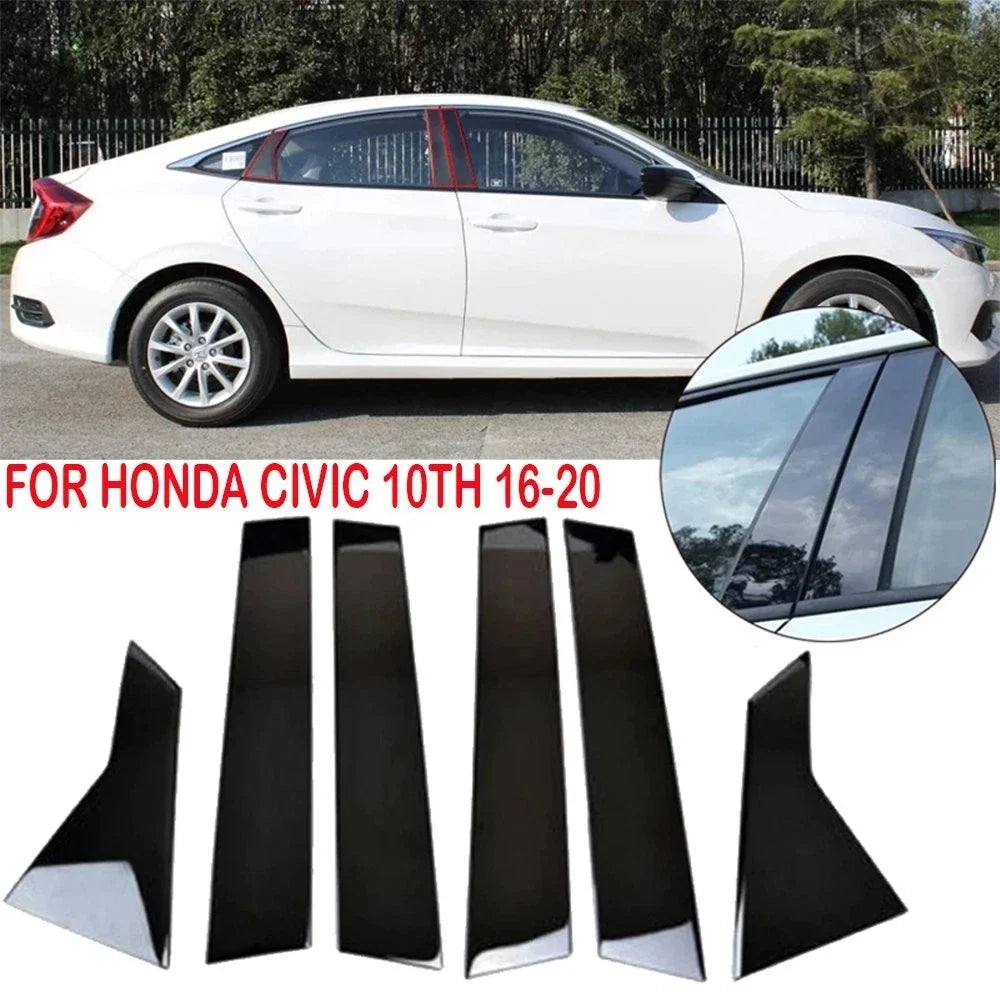 6PCS Black Door Window Post Pillar Trim for Honda Civic (2016–2021)