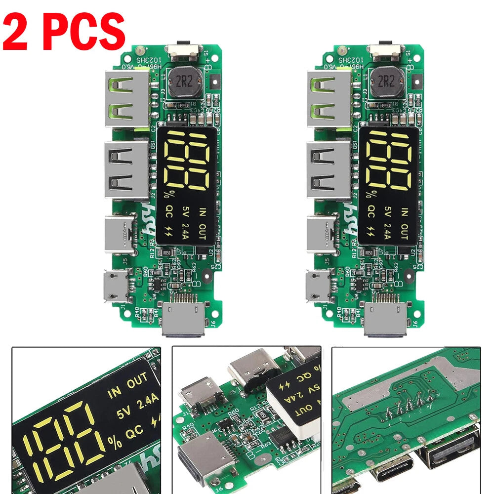 2X Lithium Battery Charger Board LED Dual USB 5V 2.4A Micro/Type-C Module