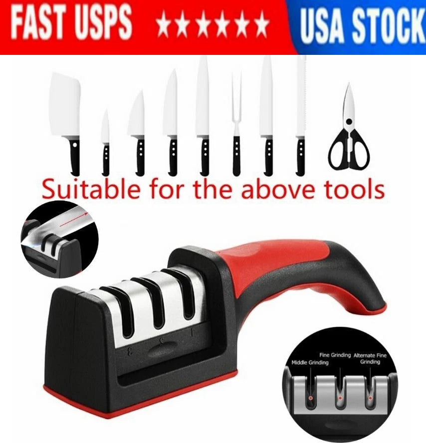 Knife Sharpener for Kitchen (Professional Ceramic Tungsten 3 Stage)