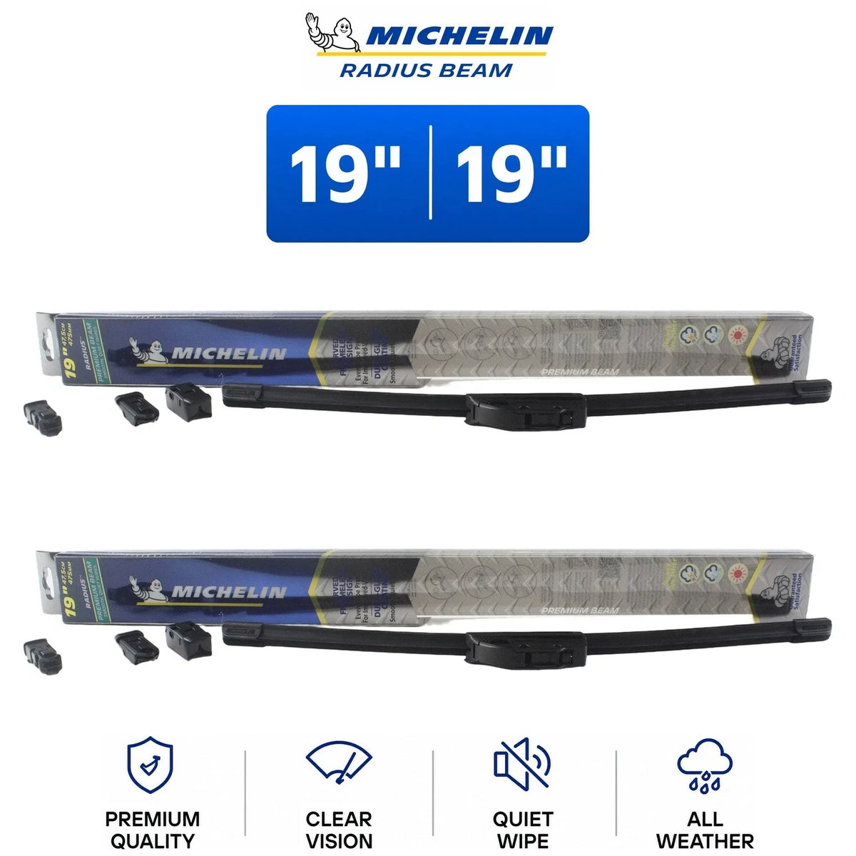2X Michelin Radius Beam 19" Wiper Blades for Mazda MX-6 (1988–1992)