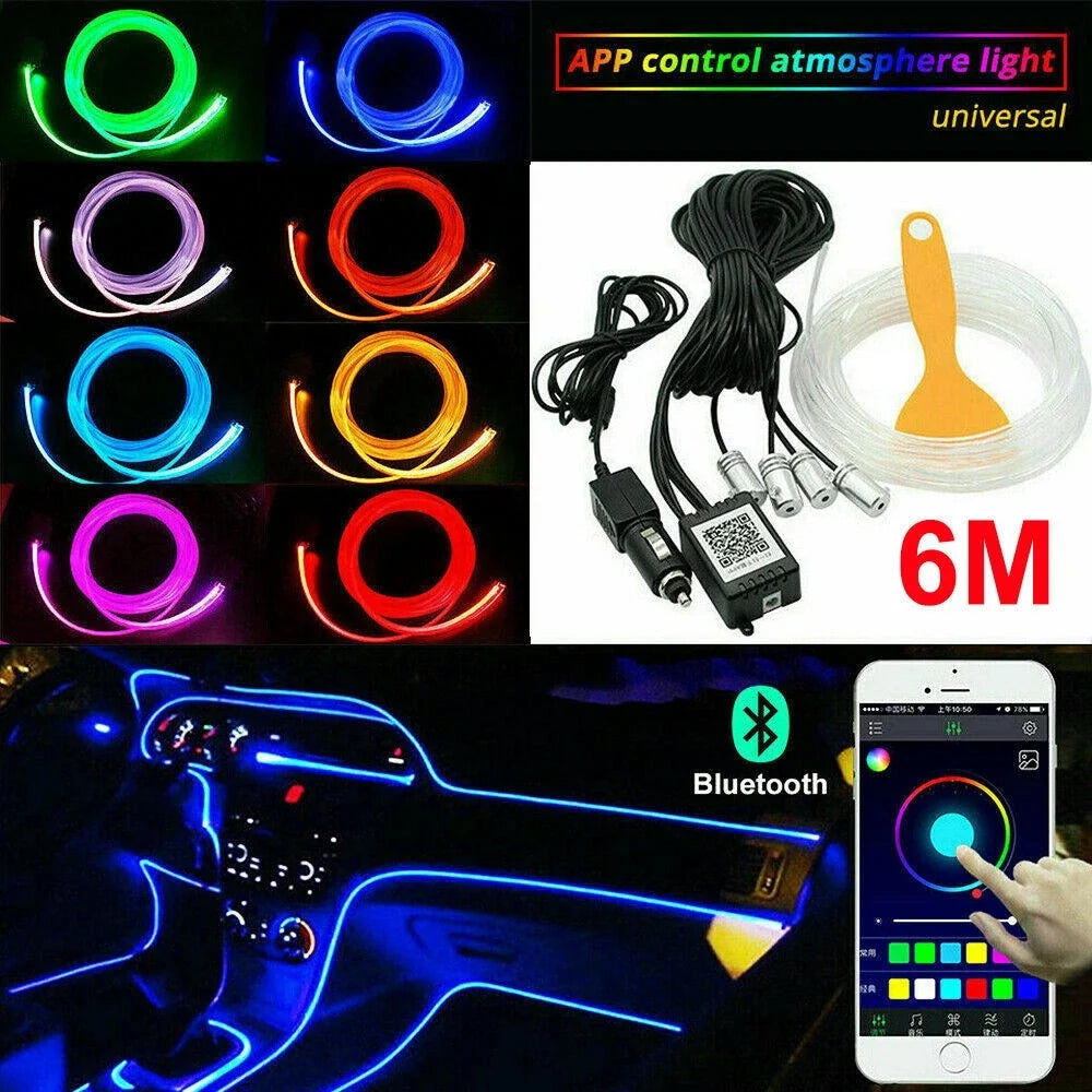 4in1 LED RGB Fiber Optic Strip Light for Car Interior